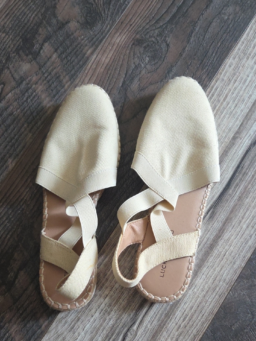 Lucky Brand Cream Canvas Espadrille Slingback Flats with Crisscross Straps